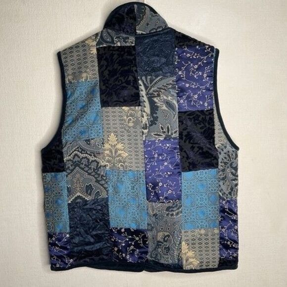 VTG Poetica Patchwork Reversible Button Front Vest Women Size M Blue/Purple - Picture 7 of 11